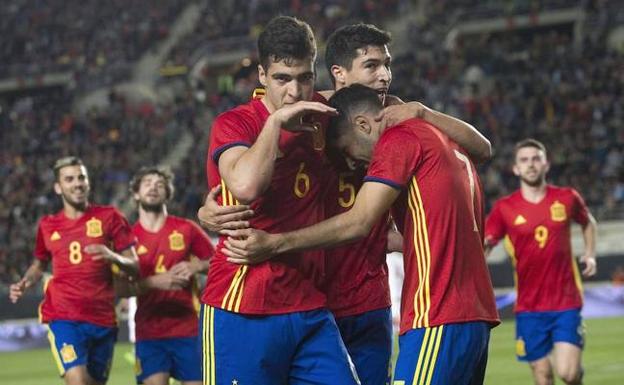 La selección sub 21 en su última visita a la Nueva Condomina.