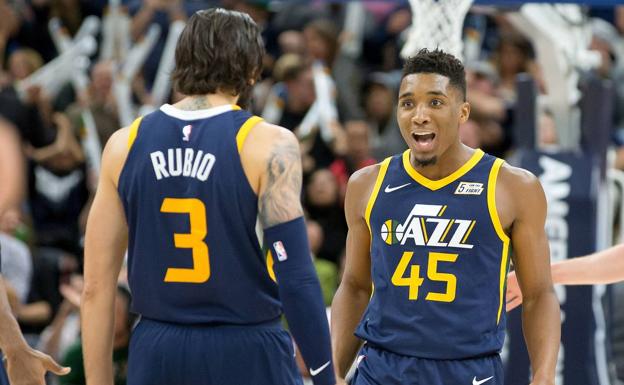 Ricky Rubio y Donovan Mitchell, en el partido. /USA TODAY Sports