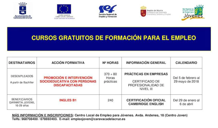 Abierto El Plazo De Inscripcion En Los Cursos Ingles B1 E Intervencion Socioeducativa Con Personas Con Discapacidad Soy De Caravaca La Verdad