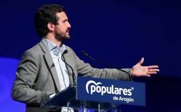 The president of the PP, Pablo Casado, at the Aragonese PP congress 