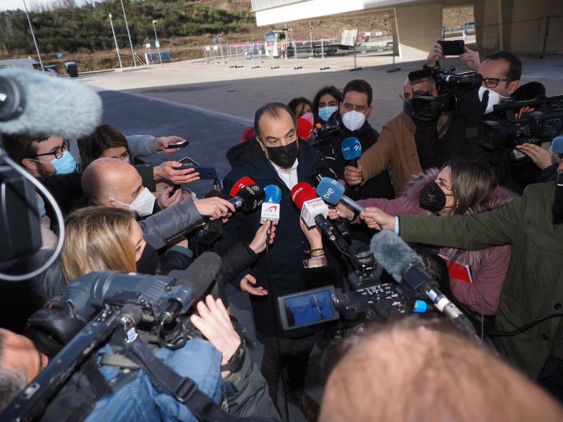 The UPN deputy, Carlos García Adanero, attends to the media, upon his arrival at the headquarters of his party. 