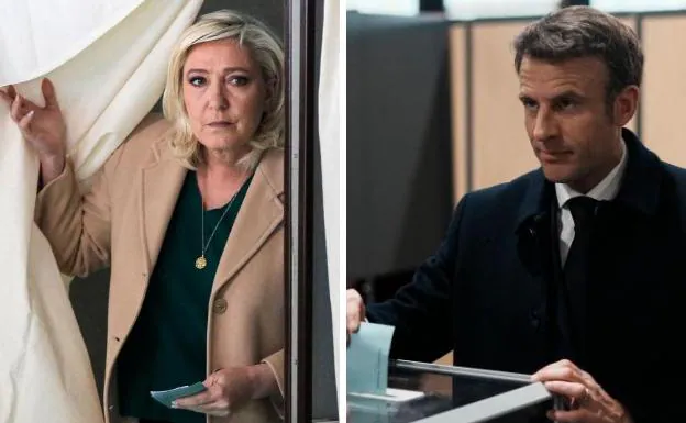 Marine Le Pen and Emmanuel Macron after exercising their right to vote.