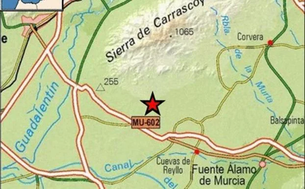 Epicenter of the second recorded earthquake in Fuente Álamo, of 2.4 degrees.