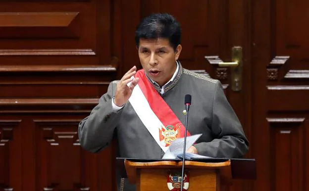 Peruvian President Pedro Castillo during a recent speech before Congress in Lima.