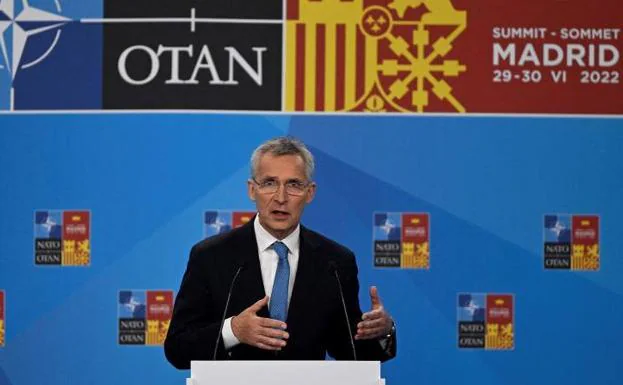 The Secretary General of NATO, Jens Stoltenberg, at the press conference this Wednesday at IFEMA.