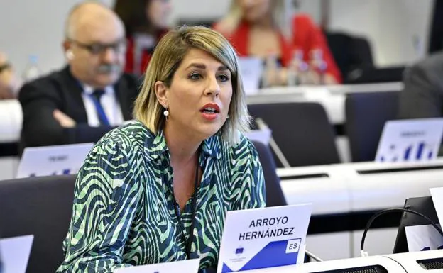 The mayor of Cartagena, Noelia Arroyo, at the plenary session of the Committee of the Regions.