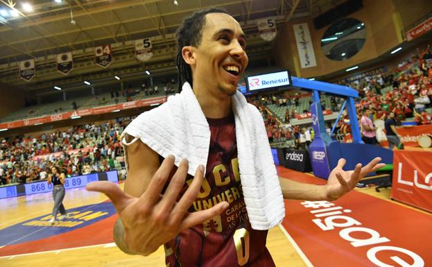 Travis Trice celebrates the victory, this Saturday at the Palace.