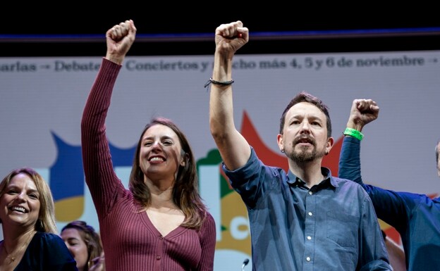 Pablo Iglesias and the Minister of Equality, Irene Montero, last Sunday at the closing of Podemos's 'Autumn Uni', in which the former Secretary General charged against Vice President Yolanda Díaz.