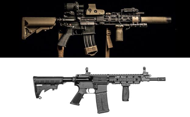 The original and the replica.  Above image of the popular HK416 recently acquired by the German police and used, in its different varieties, by the main elite military and police units in the world.  Below is a photograph of the 'low cost' MZ-4P Piston rifle from the Israeli company Emtan, of which the Civil Guard has bought 5,800 units for just under 6 million euros.